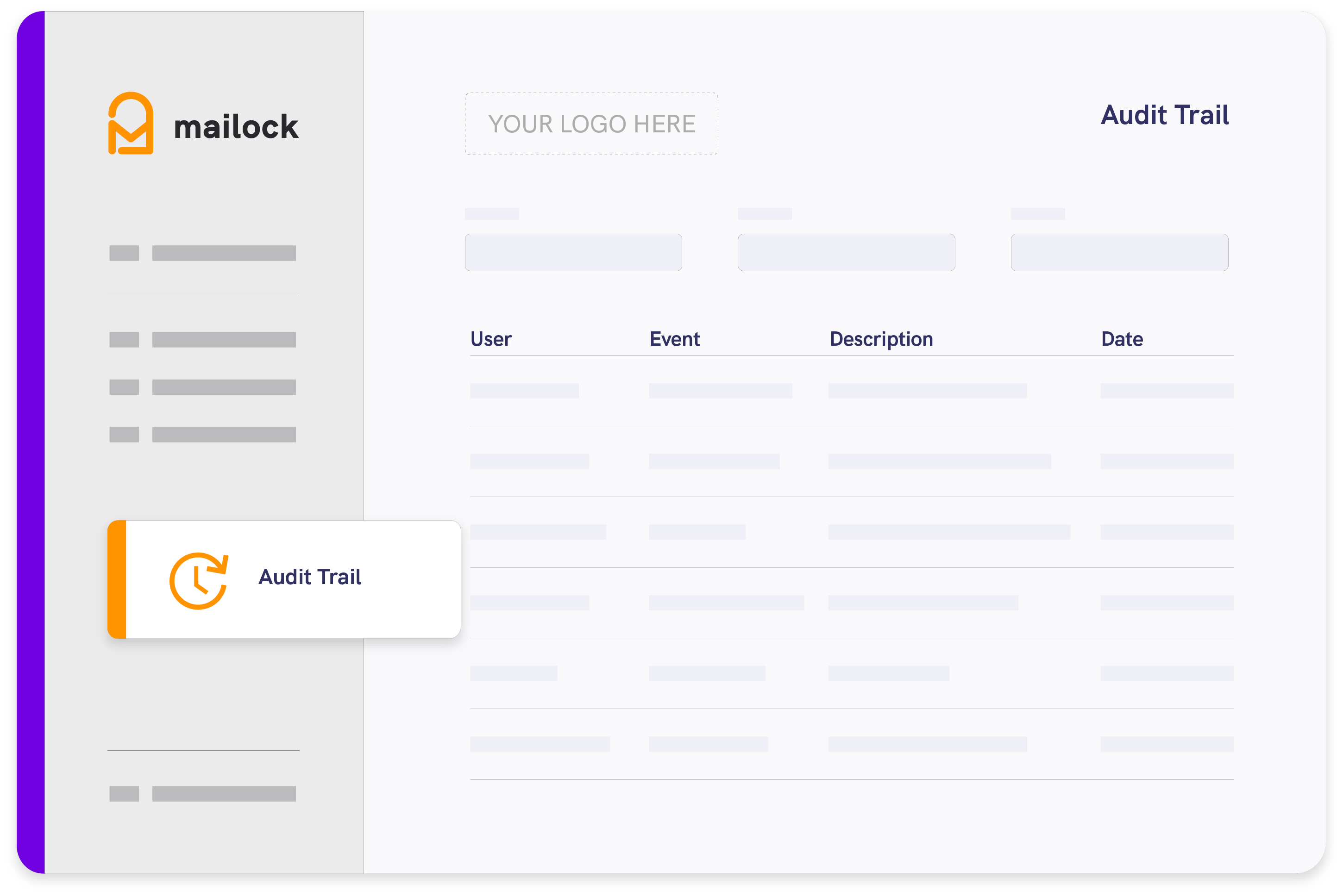 The audit trail pane in Mailock company admin