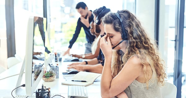 Contact centre staff stressed out at desk
