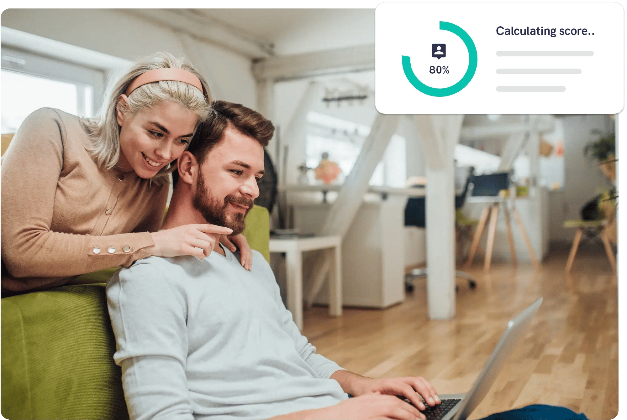 Customers using AssureScore at home in living room