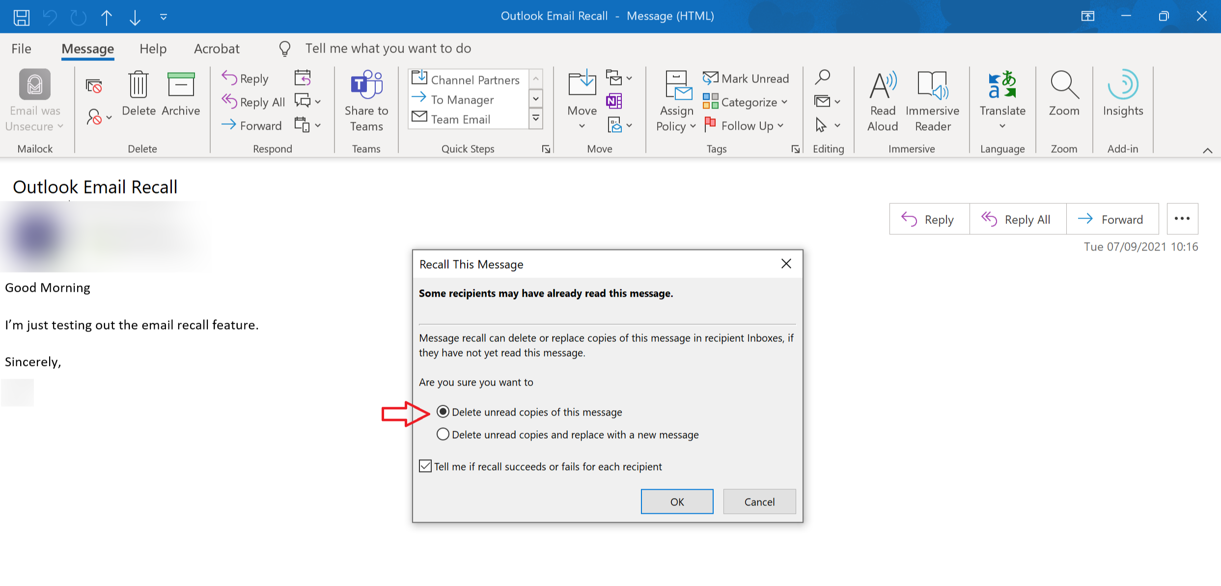 Delete Unread Copies Of Outlook Email-1