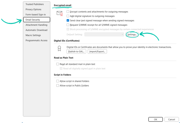 Encrypting Email Attachments in Classic Outlook for Windows (Using S_MIME)_ Adding an S/MIME Certificate to Outlook Step 3