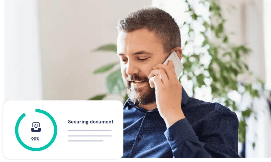 Financial services leader on the phone talking about secure email sustainability