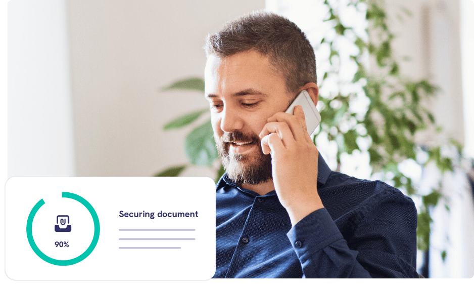 Financial services leader on the phone talking about secure email sustainability