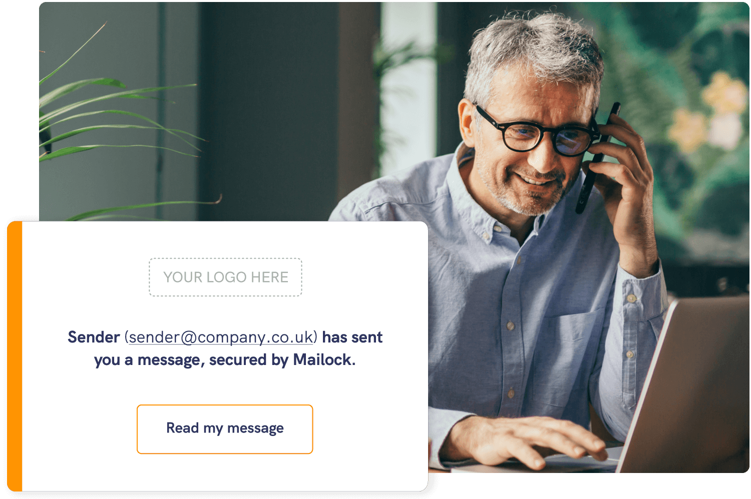 Man reading an encrypted email on a laptop