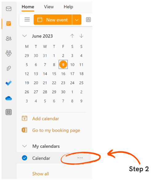 Hiding your calendar in the Outlook web app step 2