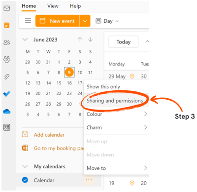 Hiding your calendar in the Outlook web app step 3