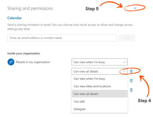 Hiding your calendar in the Outlook web app steps 4 and 5