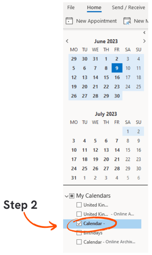 Hiding your calendar in the Windows desktop Outlook app step 2
