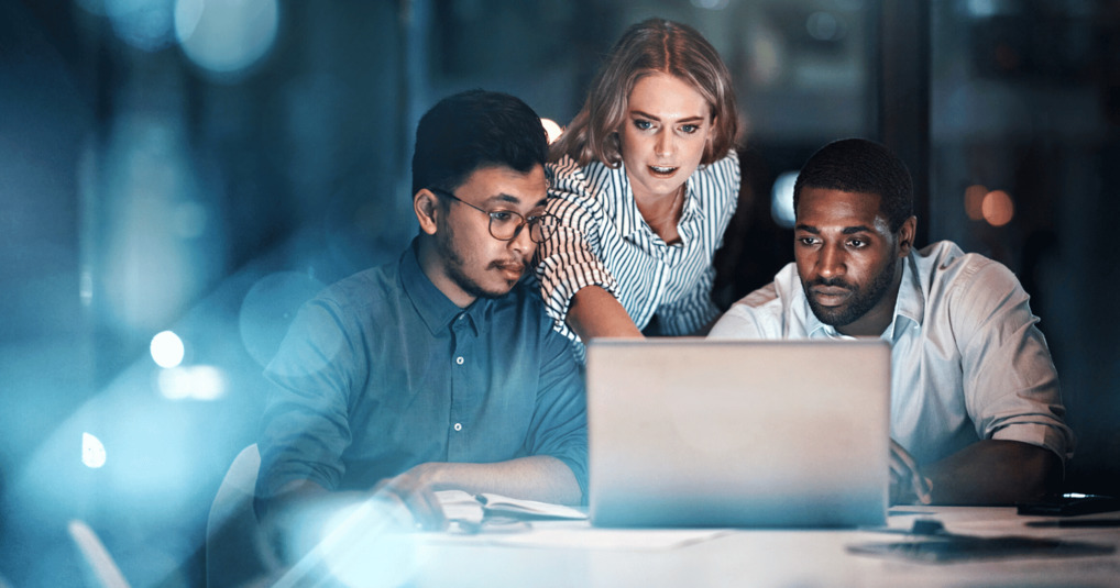 IT colleagues analysing secure email marketing intelligence