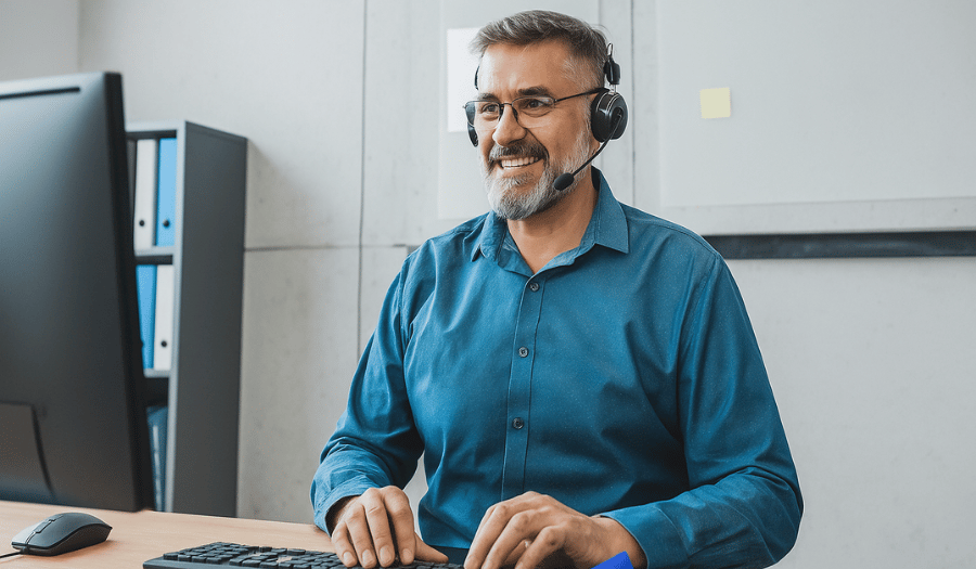 IT manager in office typing on computer