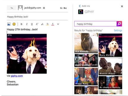 GIPHY outlook add-in screenshot
