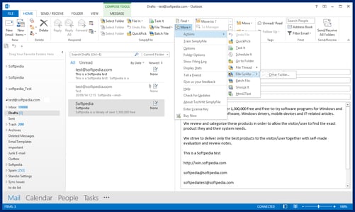 SimplyFile outlook add-in screenshot