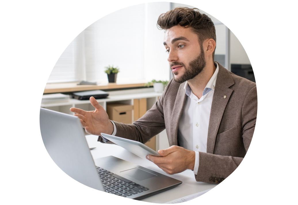 Lawyer discussing case remotely