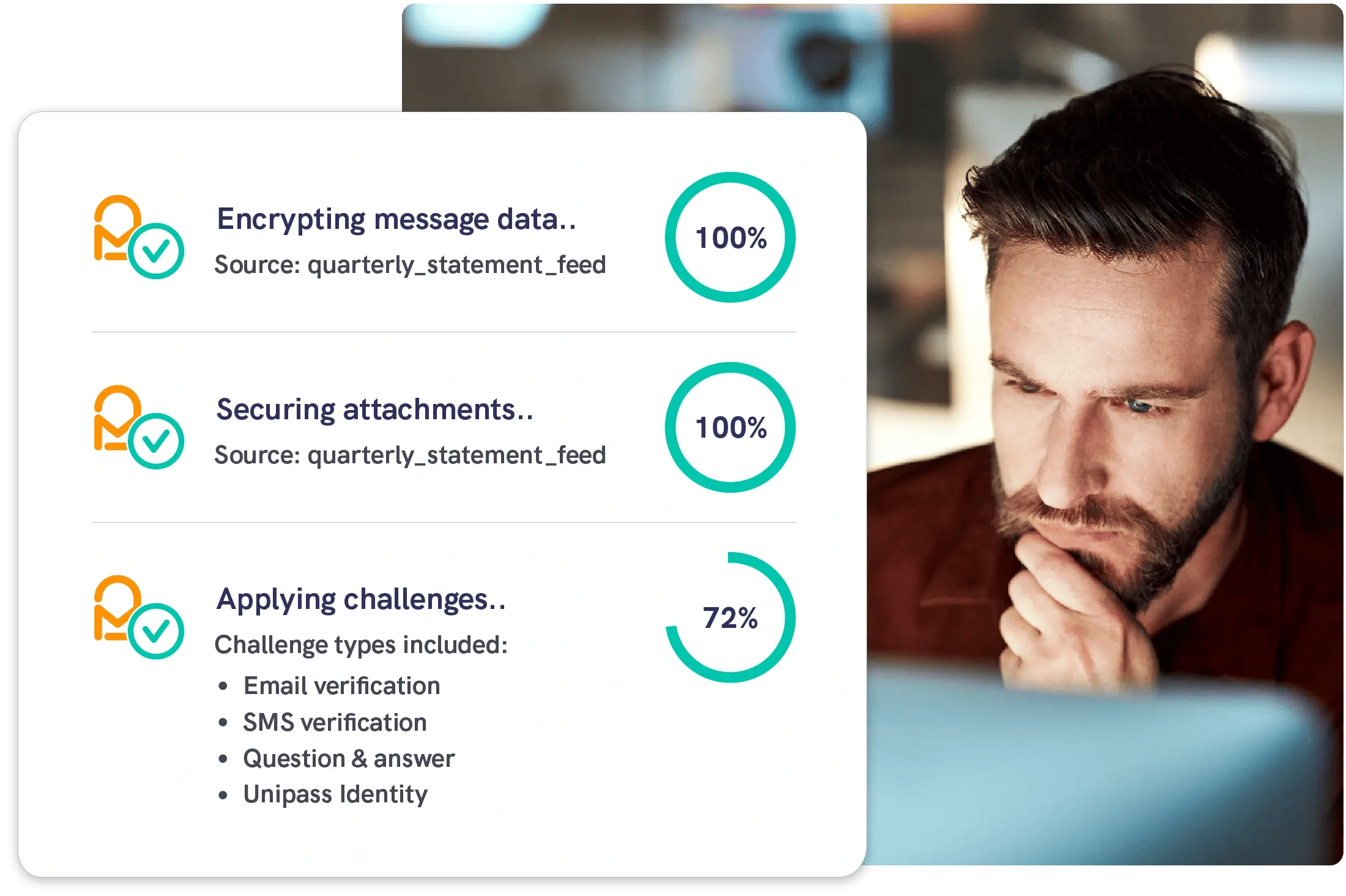 IT manager looking at computer with automated email encryption