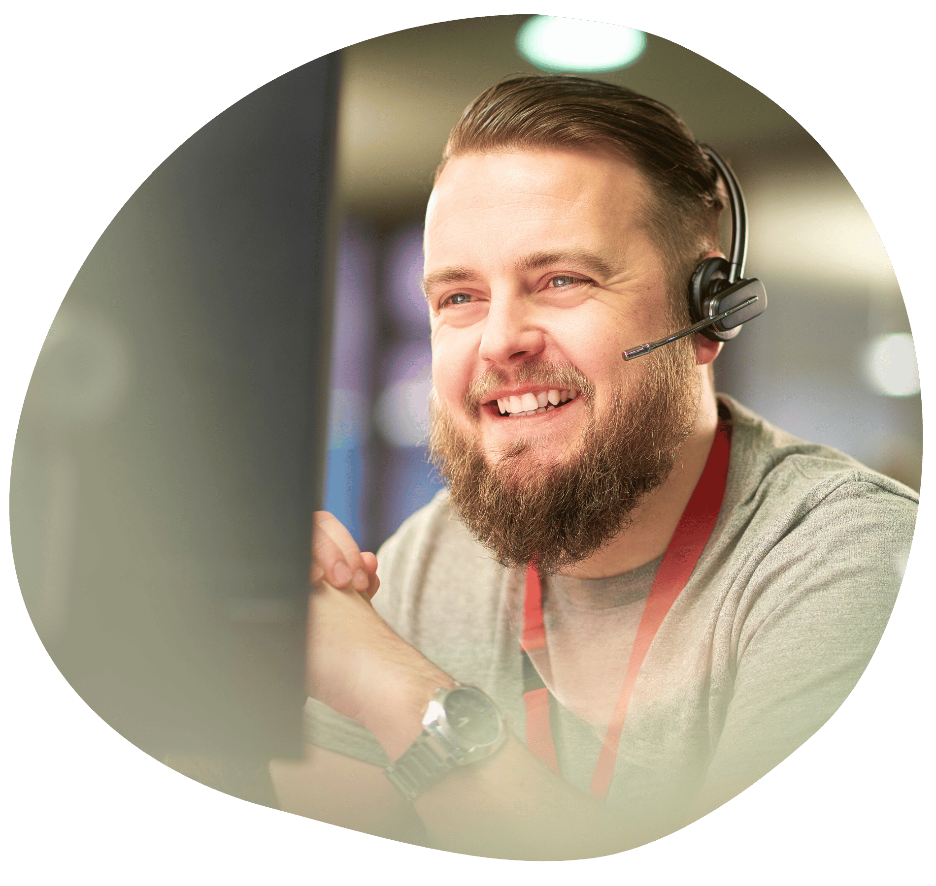 Customer support agent using headset, representing secure customer communications and protected email handling with Mailock