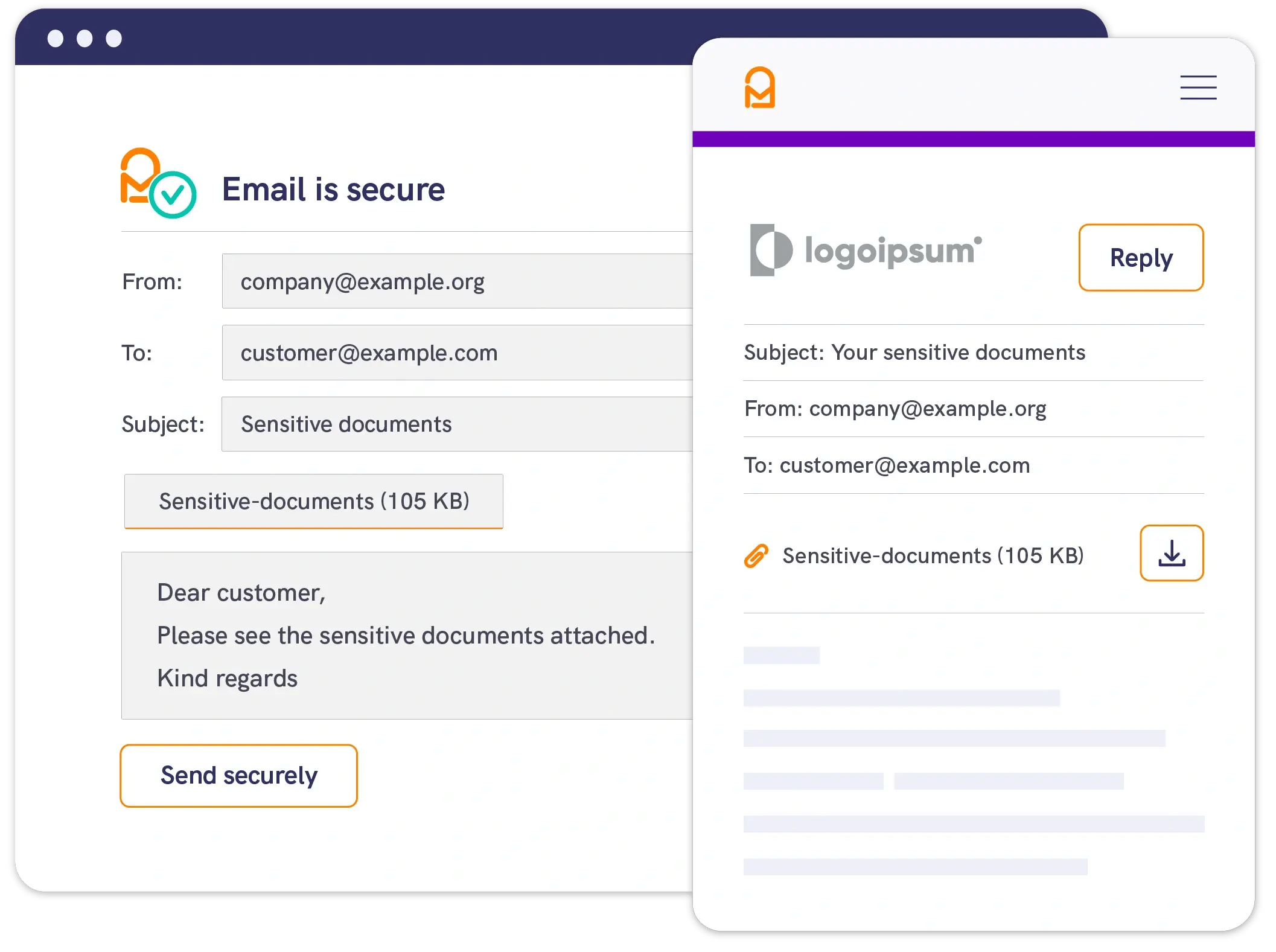 Secure email with company branding user interface