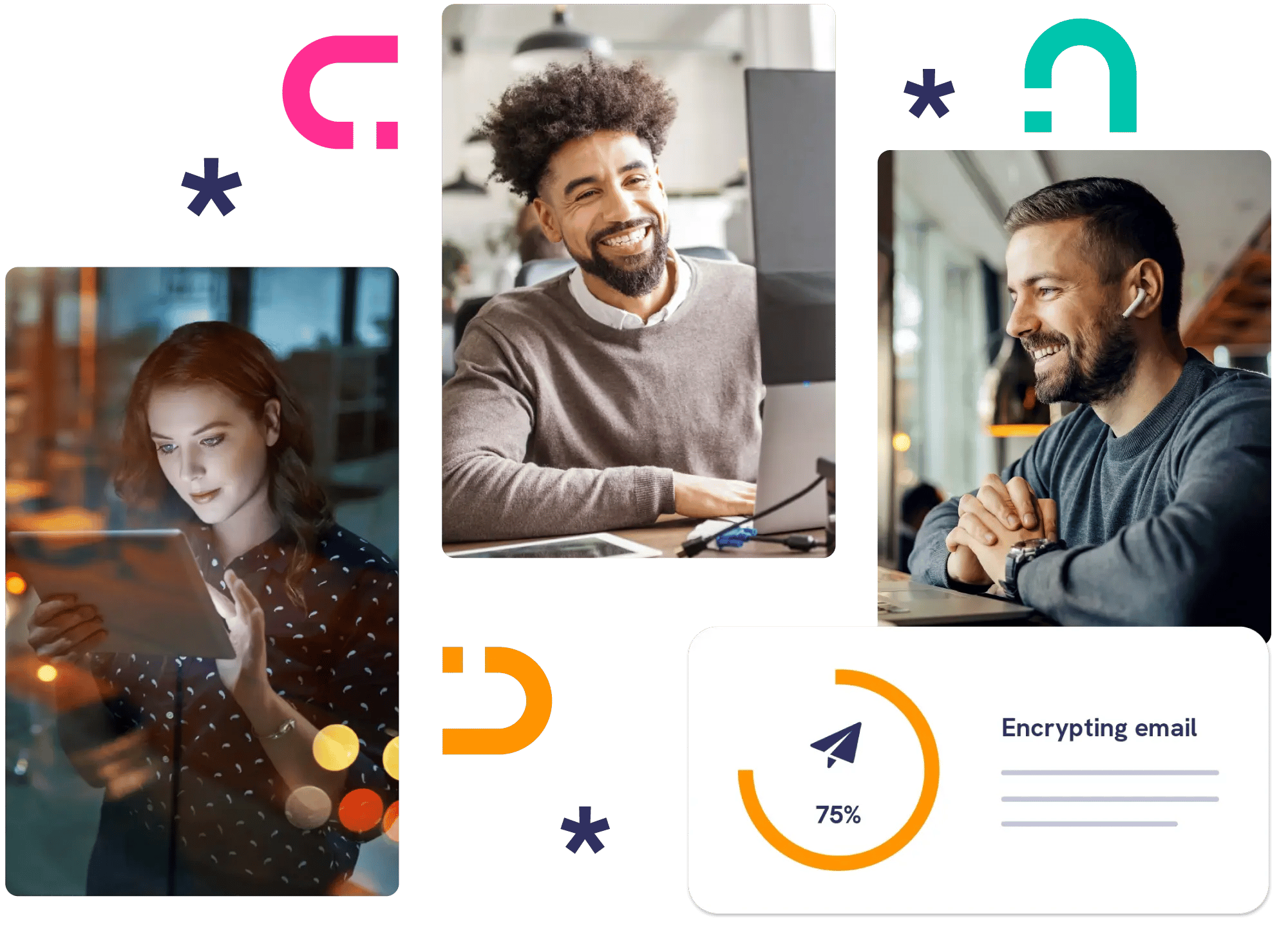 Users sending and receiving secure emails across devices, with Mailock encrypting messages to protect sensitive communication