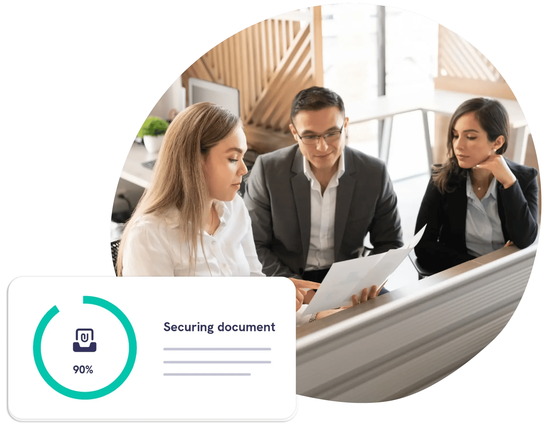 Team reviewing sensitive documents together, representing secure document sharing and protected communication with Mailock