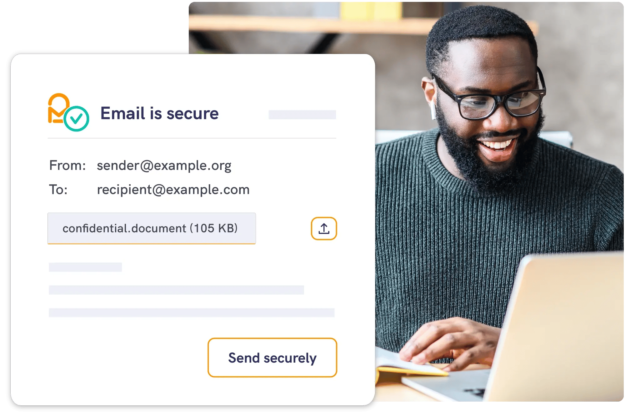 Male professional sending secure emails to his clients on laptop using mailock