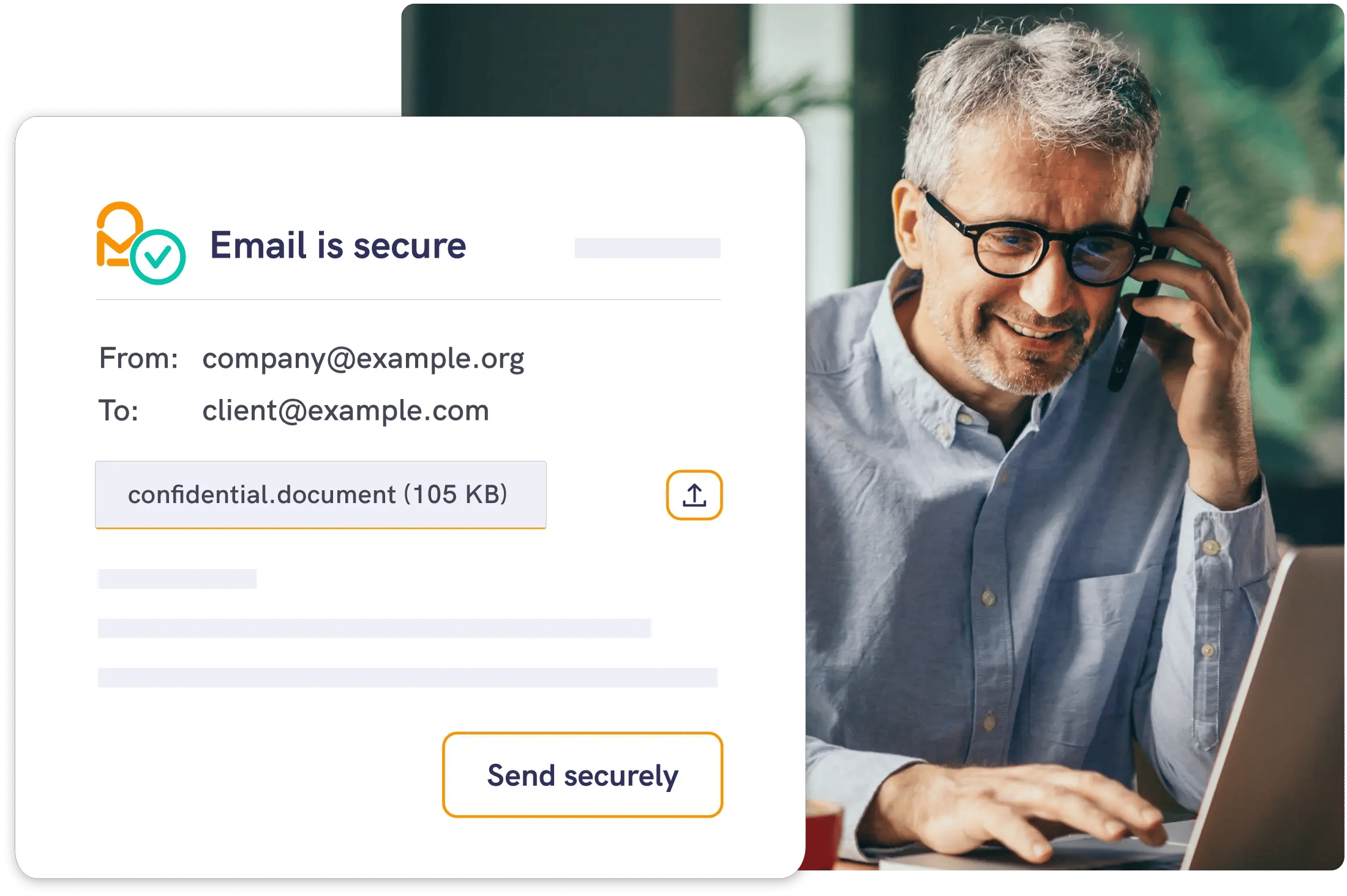 Professional man reading an encrypted email on a laptop