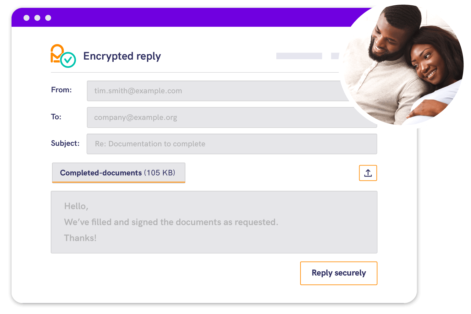 A couple receiving an encrypted email and replying securely