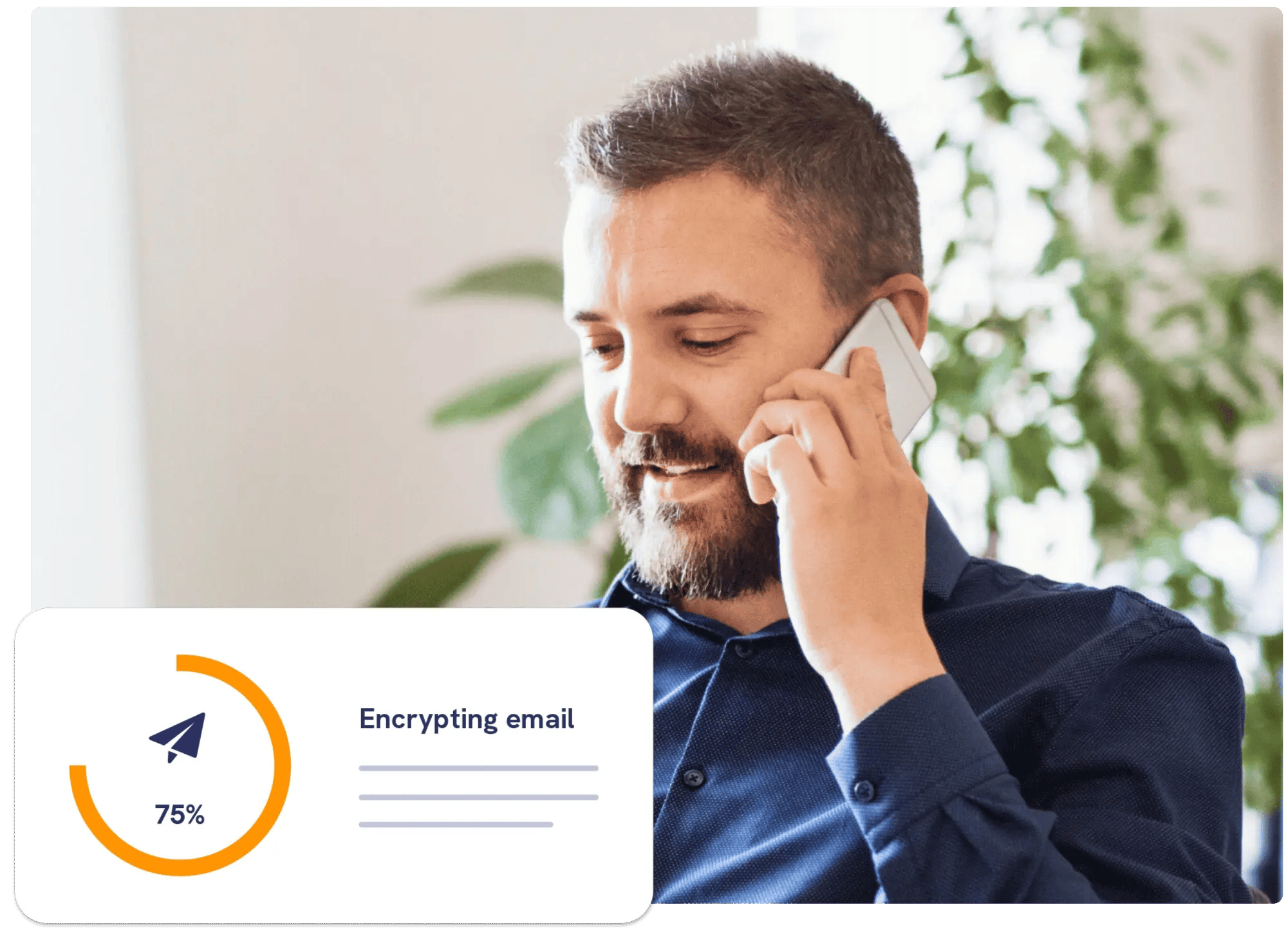 Financial services leader on the phone talking about secure email sustainability