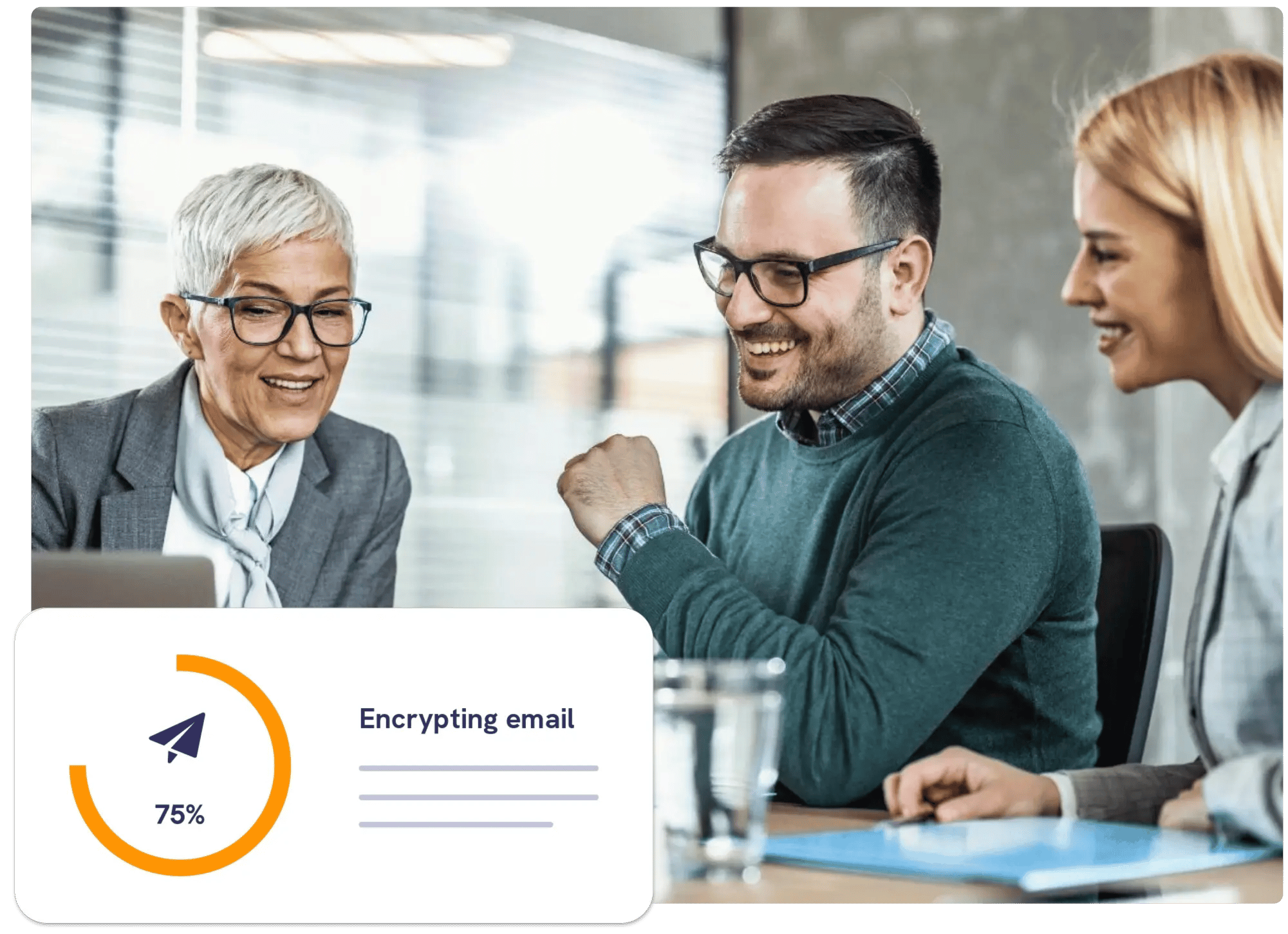 Professional showing customers how encrypted email works to drive hybrid channel engagement