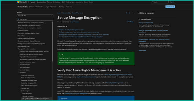 Microsoft purview message encryption website