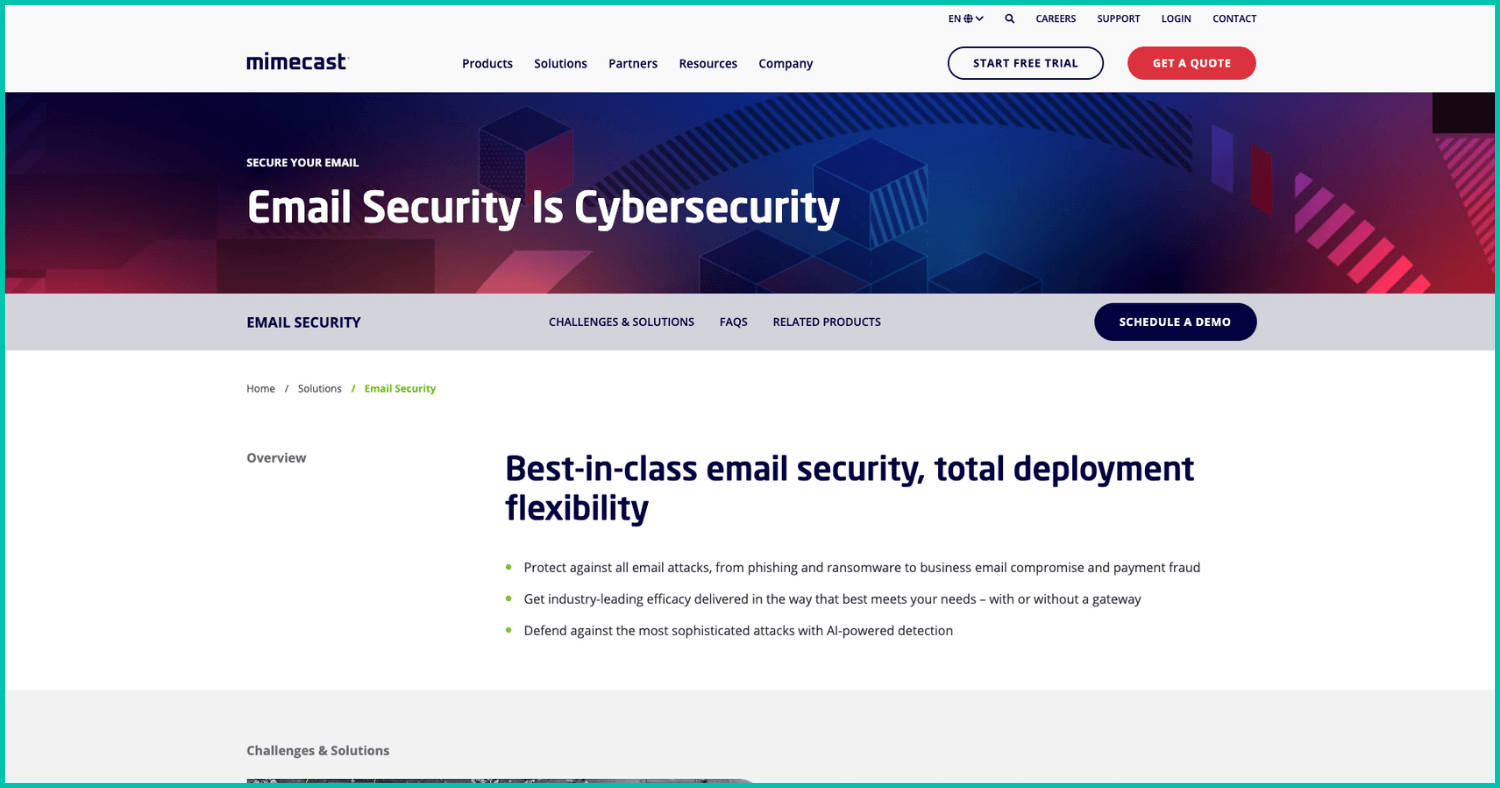 Mimecast email security homepage