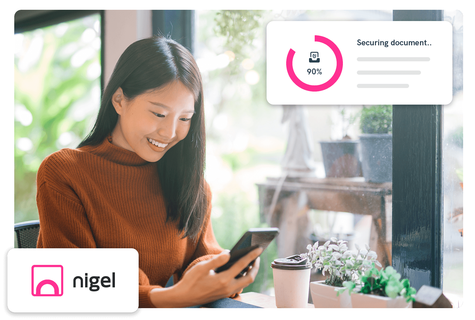 Female customer using smartphone to store documents using nigel app