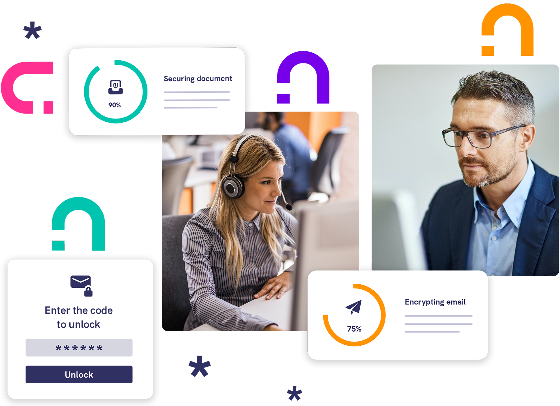 Business people securing emails with encryption