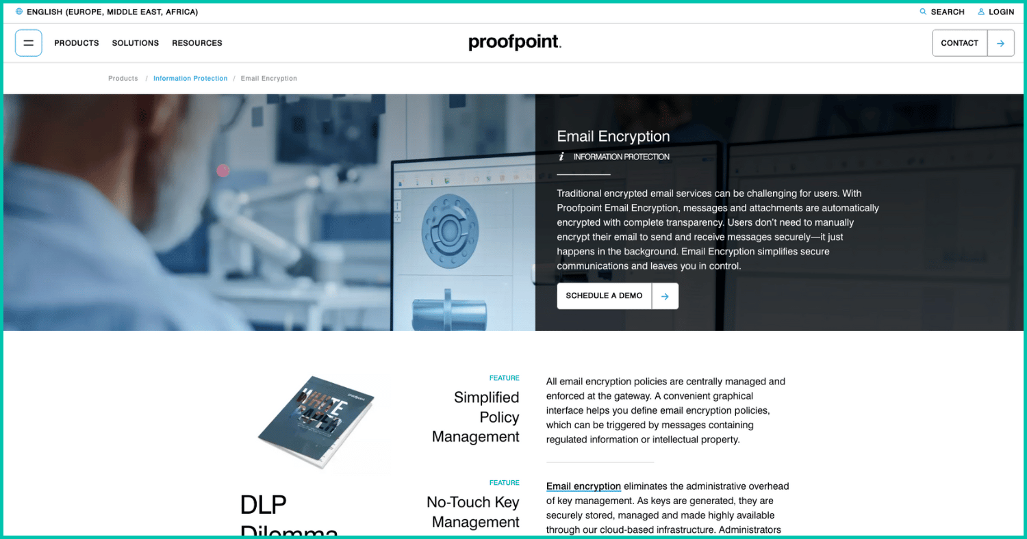 Proofpoint email encryption website page