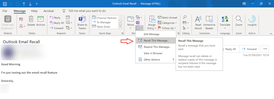 Recalling An Email In Outlook Email Client-1