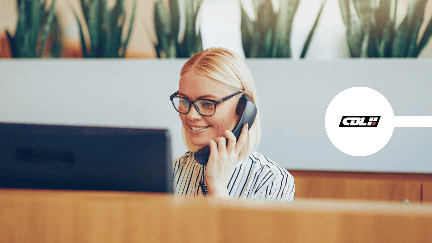 Receptionist using computer