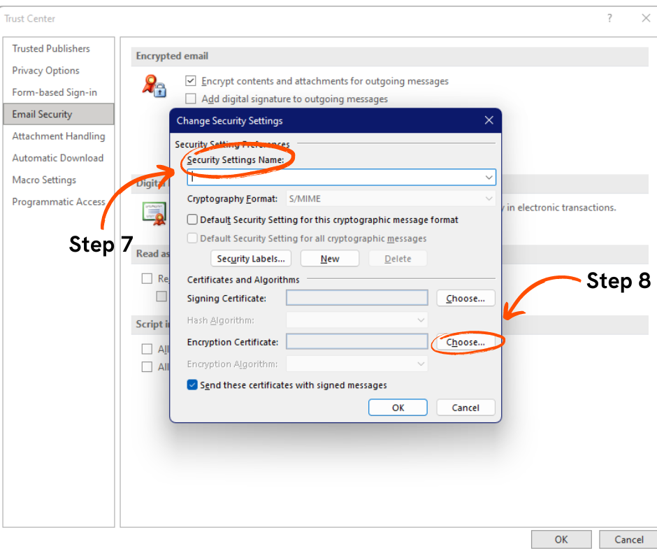 Set up Digital ID in Outlook - Step 7 and 8