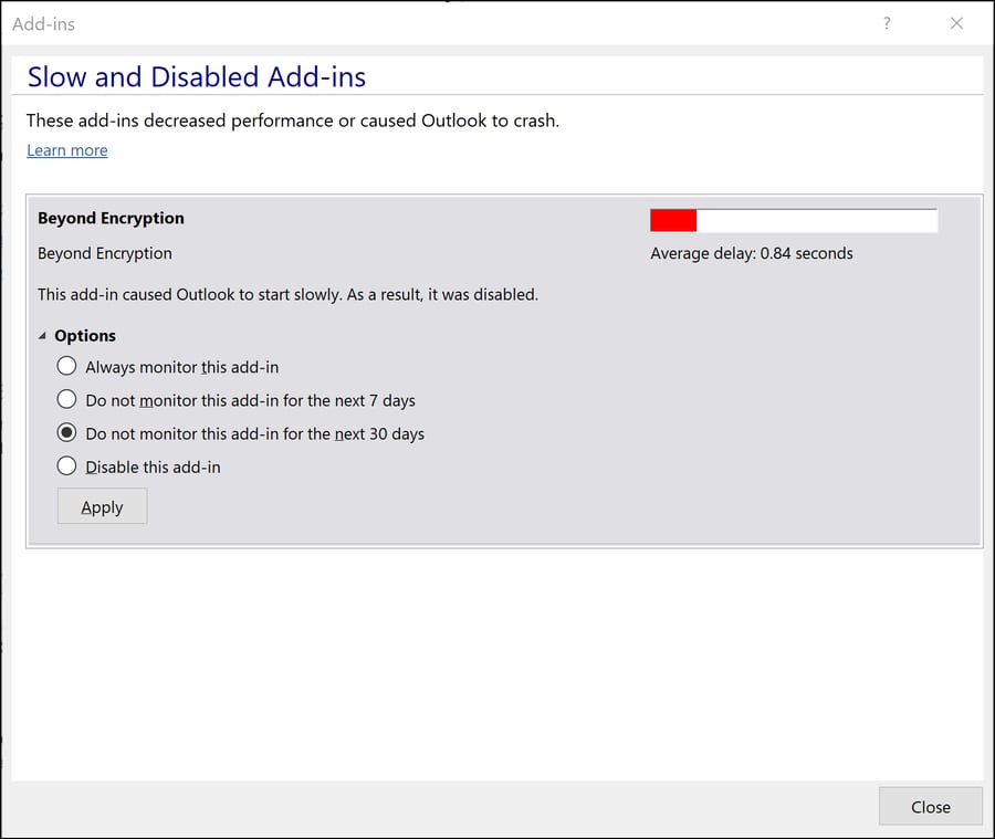 My Mailock Outlook addin keeps disabling itself