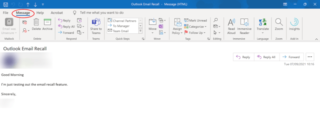 Windows Outlook Email Message Received