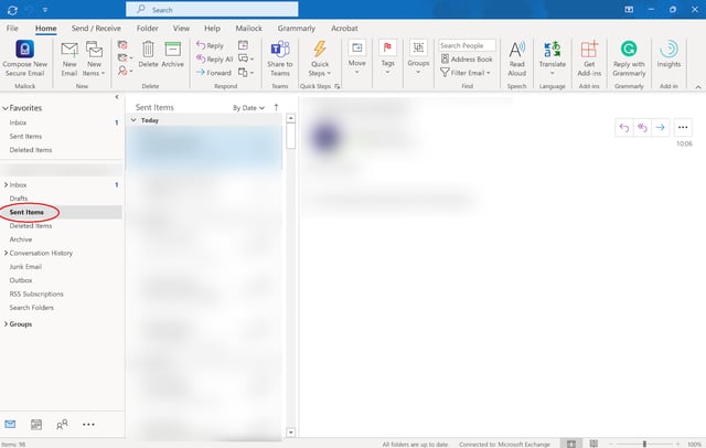Open Outlook and go to your Sent Items folder.