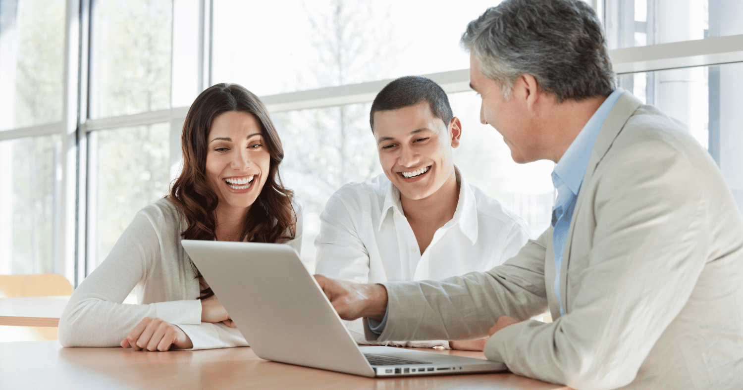 Financial adviser helping client use technology