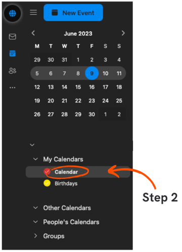 Hiding your calendar in the Mac Outlook app step 2