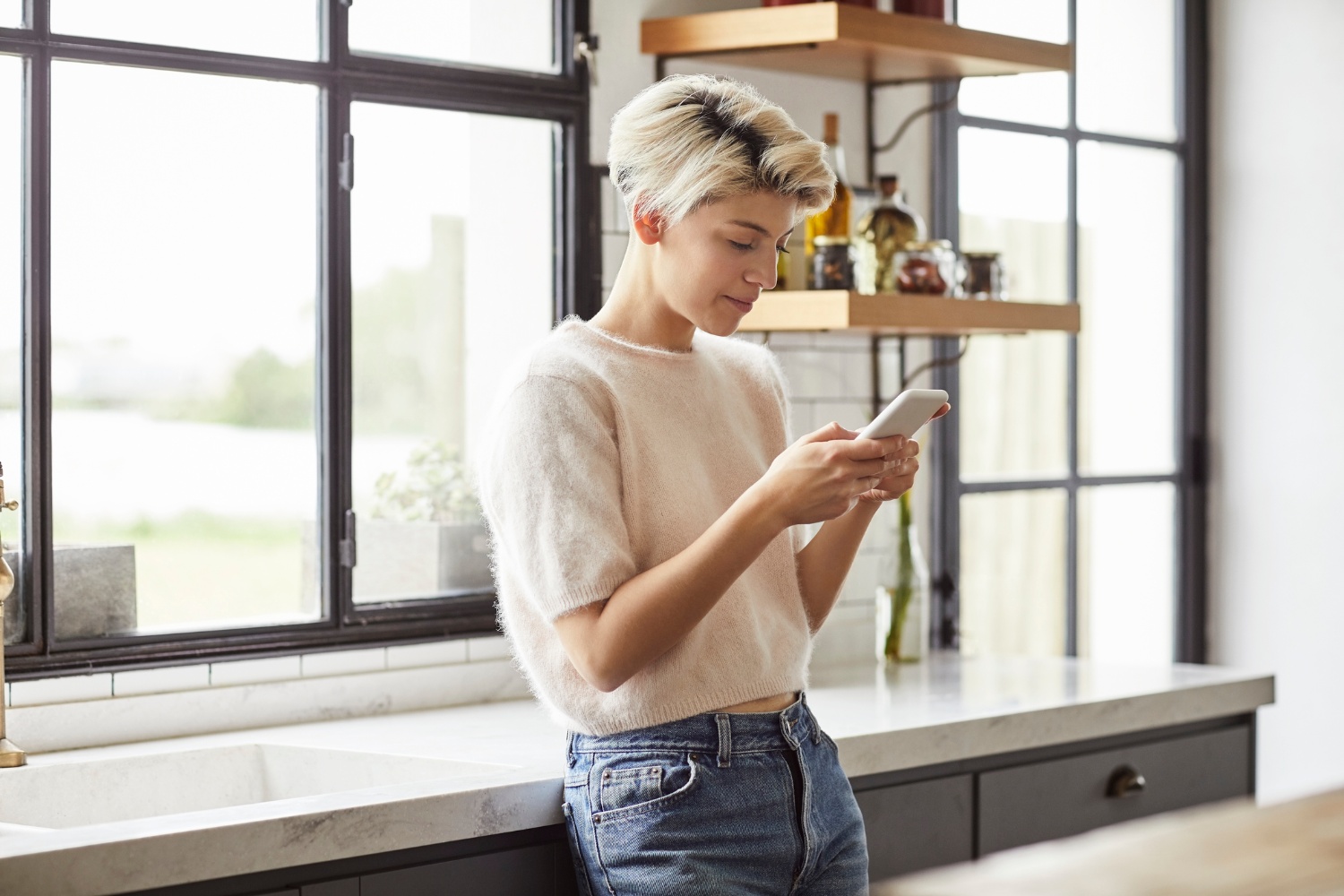Woman reading secure message on her phone