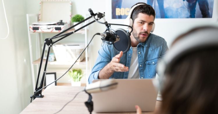 Interview in office for a podcast