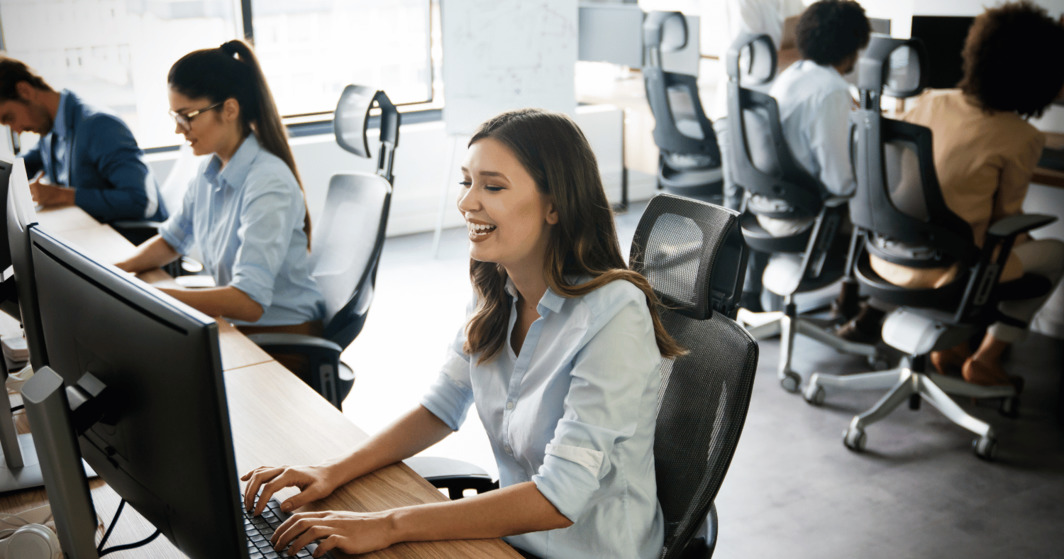 Office workers in financial services organisation office
