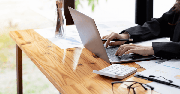 professional desk work with laptop on